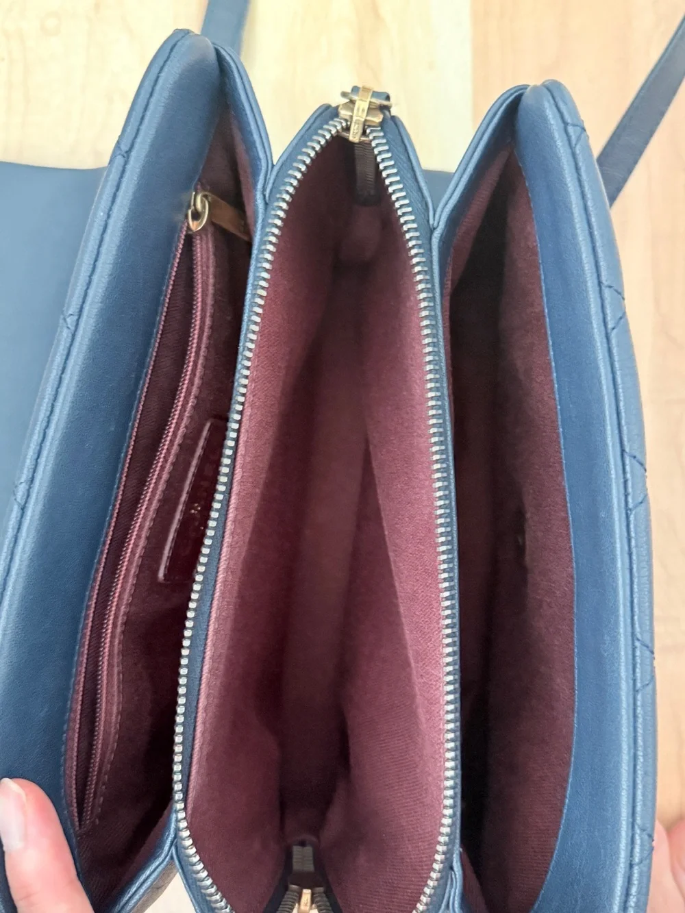 CHANEL Trapezio Flap bag, small, navy blue